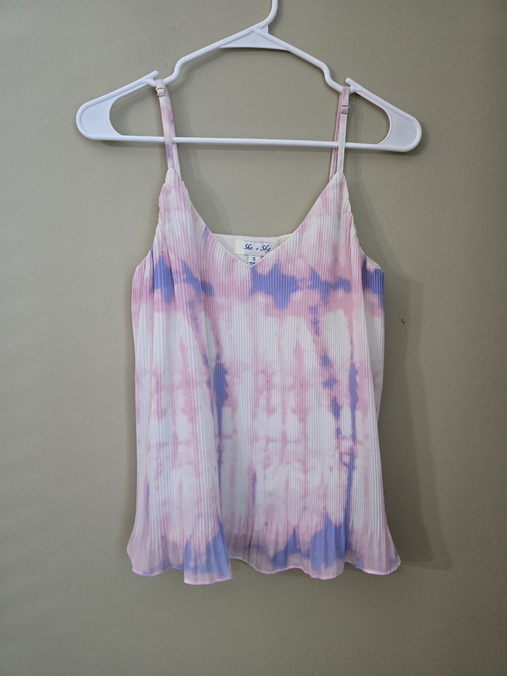 She + Sky Pink and Lavender Tie-Dye Pleated Cami Women Size S